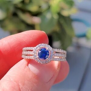 NEW Platinum Plated Sapphire‎ Pave Diamond Simulant Ring
